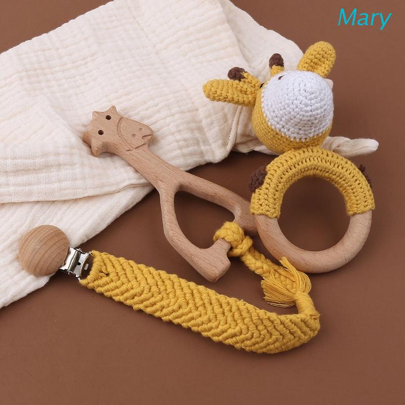 Mary 1 Set Mainan Teether Bayi Newborn Bentuk Rusa Bahan Rajut + Klip Rantai