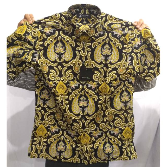 Alisan Kemeja Pria Batik Pendek REGULER Motif Kapas Api Hijau Kuning