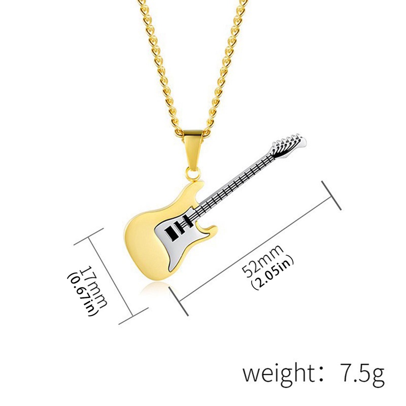 Kalung Rantai Liontin Gitar Musik Rock Warna Emas Hitam Silver Bahan Titanium Steel Untuk Pria Dan Wanita