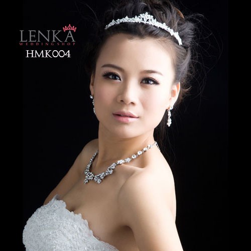 Paket Mahkota Kalung Anting Pengantin Aksesoris Crystal Wedding Lenka - HMK004