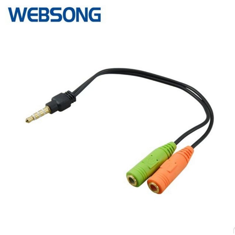 Kabel Audio AUX 3.5mm Male to 2x Female 20CM Mic + Audio Gold WEBSONG