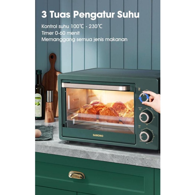 Samono Oven Listrik 400W Microwave Elektrik 23 Liter Kontrol Timer Pemanas Tabung Ganda Oven Multifungsi Kaca Penutup Transparan SW-EOG23