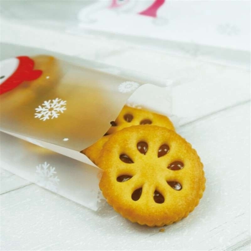 50pcs Christmas Biscuit Packaging Bags Cute Snowman Cookies Snack Gift Bag Baking Bags