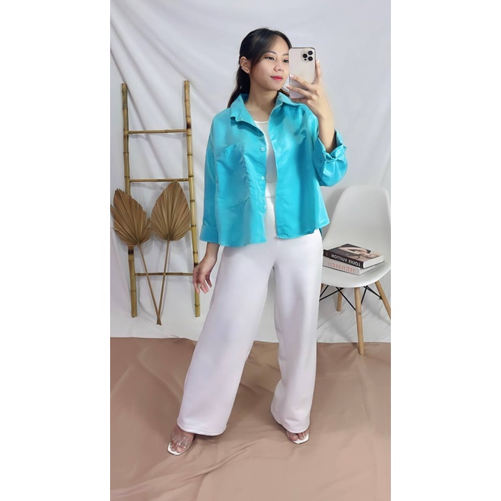 Tq88indonesia Fashion Baju Kemeja Wanita Lengan Panjang Terbaru /  OLIVIA SHIRT / Kem Polos / Busana Santai Cewek / Ootd