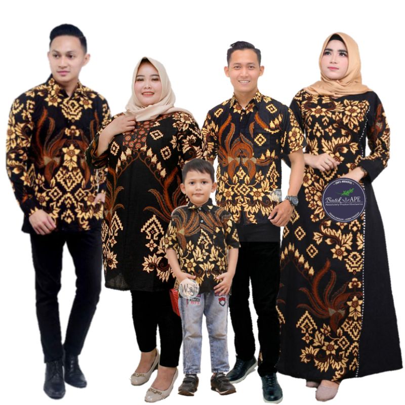 COUPLE FAMILY JUMBO 5L BIGSIZE LD 140CM GAMIS BATIK SERAGAM KELUARGA MOTIF BOROBUDUR SOGAN KOMBINASI