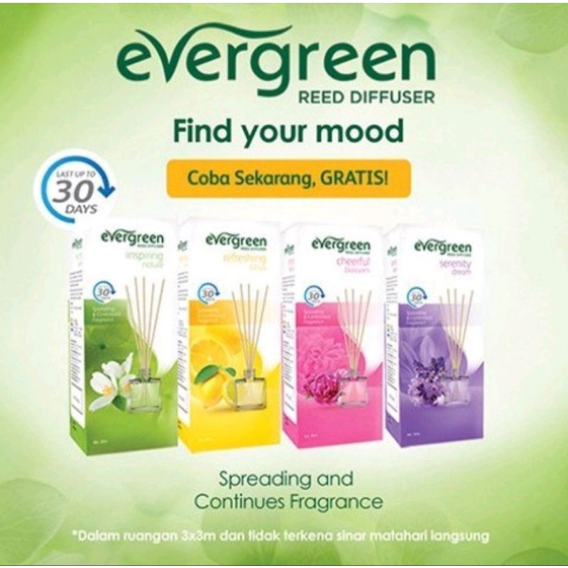 Evergreen Reed Diffuser 30ml-Pink,hijau,kuning