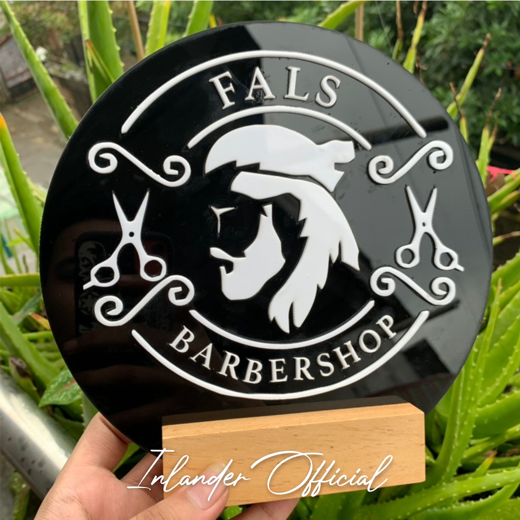 papan logo meja usaha cafe barbershop akrilik free bebas custom request desain
