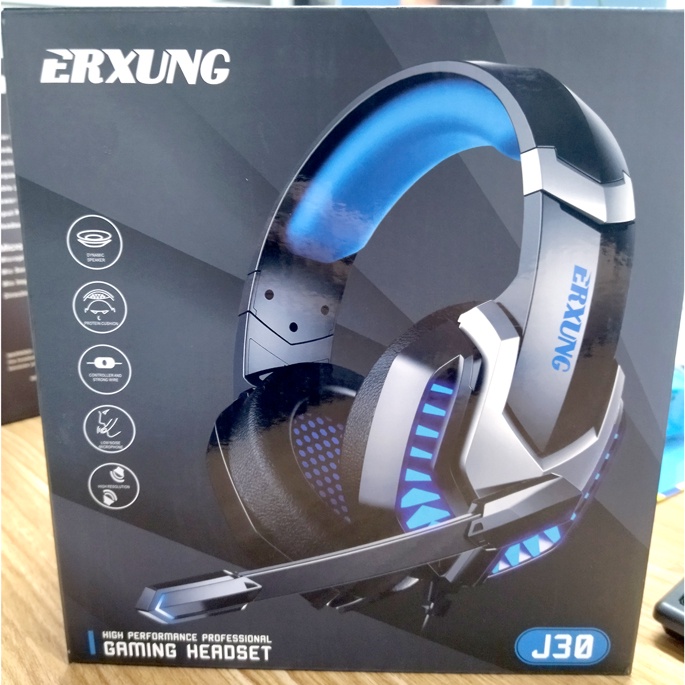 ERXUNG Gaming Headphone Headset Super Bass Glow Light with Mic - J30 - Blue