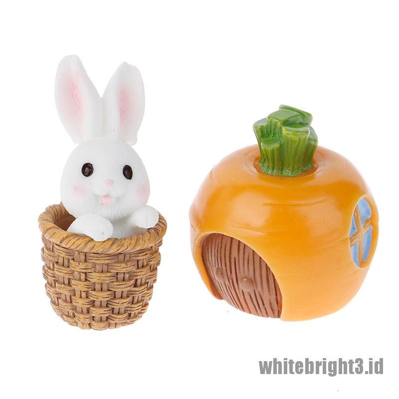 ❤White3 Warna Putih❤ Patung Kelinci Mini Bahan Resin Untuk Dekorasi Taman