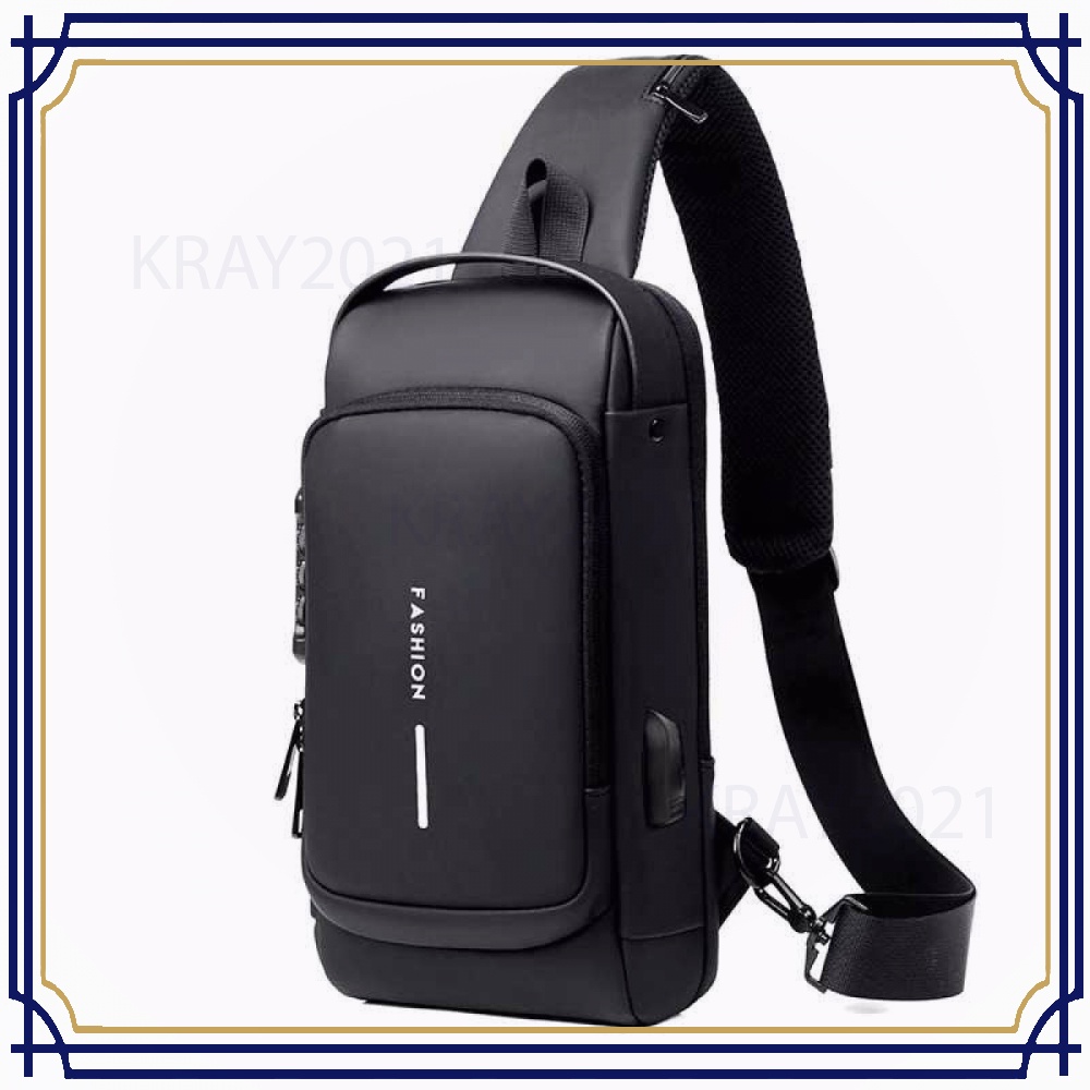 Tas Selempang Fashion Sling Bag Pria with USB Charger Slot BG444