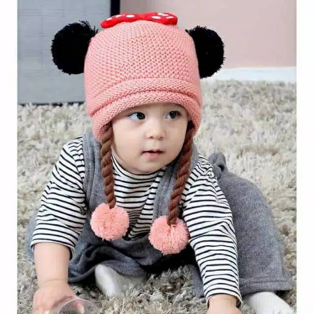 Topi Rambut Kepang Dua/ Topi Bayi Kepang / Topi Kupluk abayi Anak