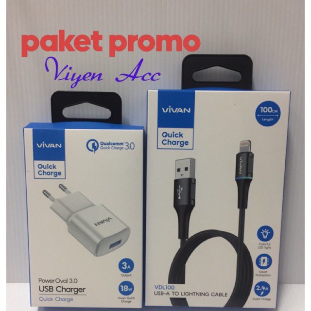 Vivan charger iphone xs xr 3A LED fast charging ori100%