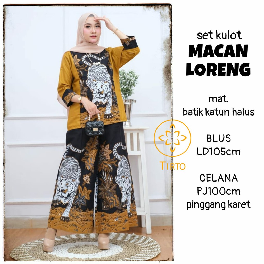 Set Blouse Free Celana Kulot PREMIUM Batik MACAN LORENG LIMITED EDITION ELEGAN, MEWAH, BAHAN KATUN B