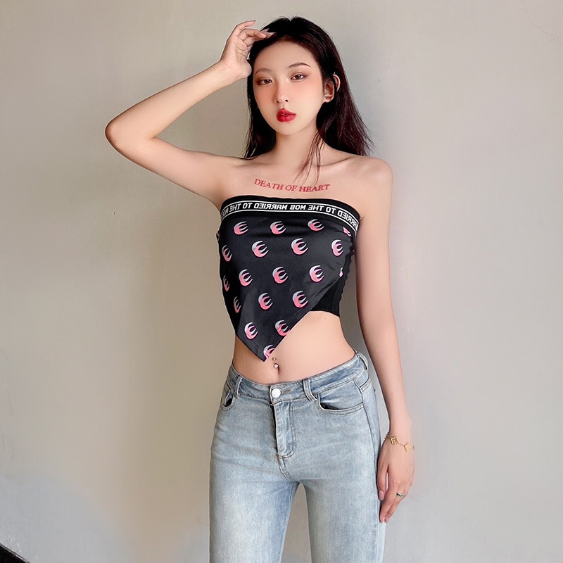 #Sisjuly# Manis Keren Gadis Lucu Huruf Pita Jahitan Terbalik Segitiga Bellyband Slim Fitting Rompi T