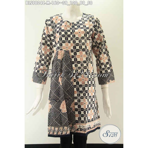 Blouse Batik Modern Wanita Masa Kini Size M, Model Tanpa Krah Pakai Resleting Jepang BLS 9804 C