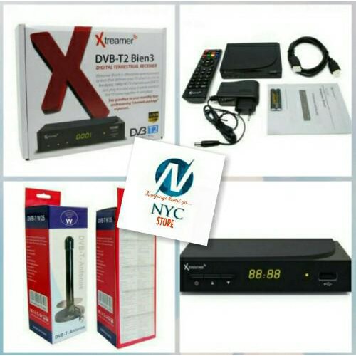 EMANG OKE PAKET XTREAMER SET TOP BOX BIEN 3 DVB T 2 ANTENA INDOOR DVB 25dbi