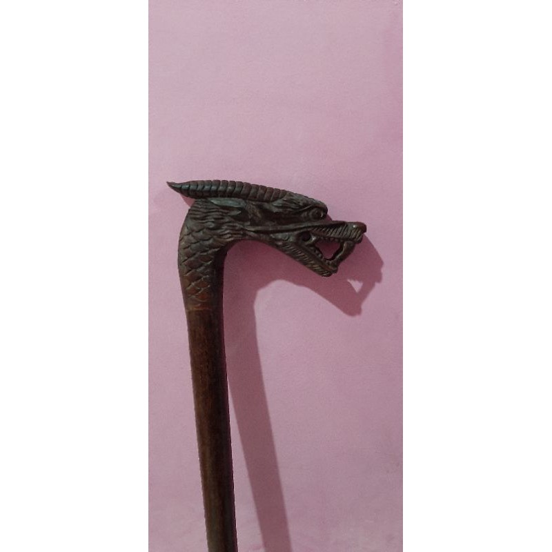 Tongkat Jalan / Teken Ukir kepala Naga Kayu Galih Asem