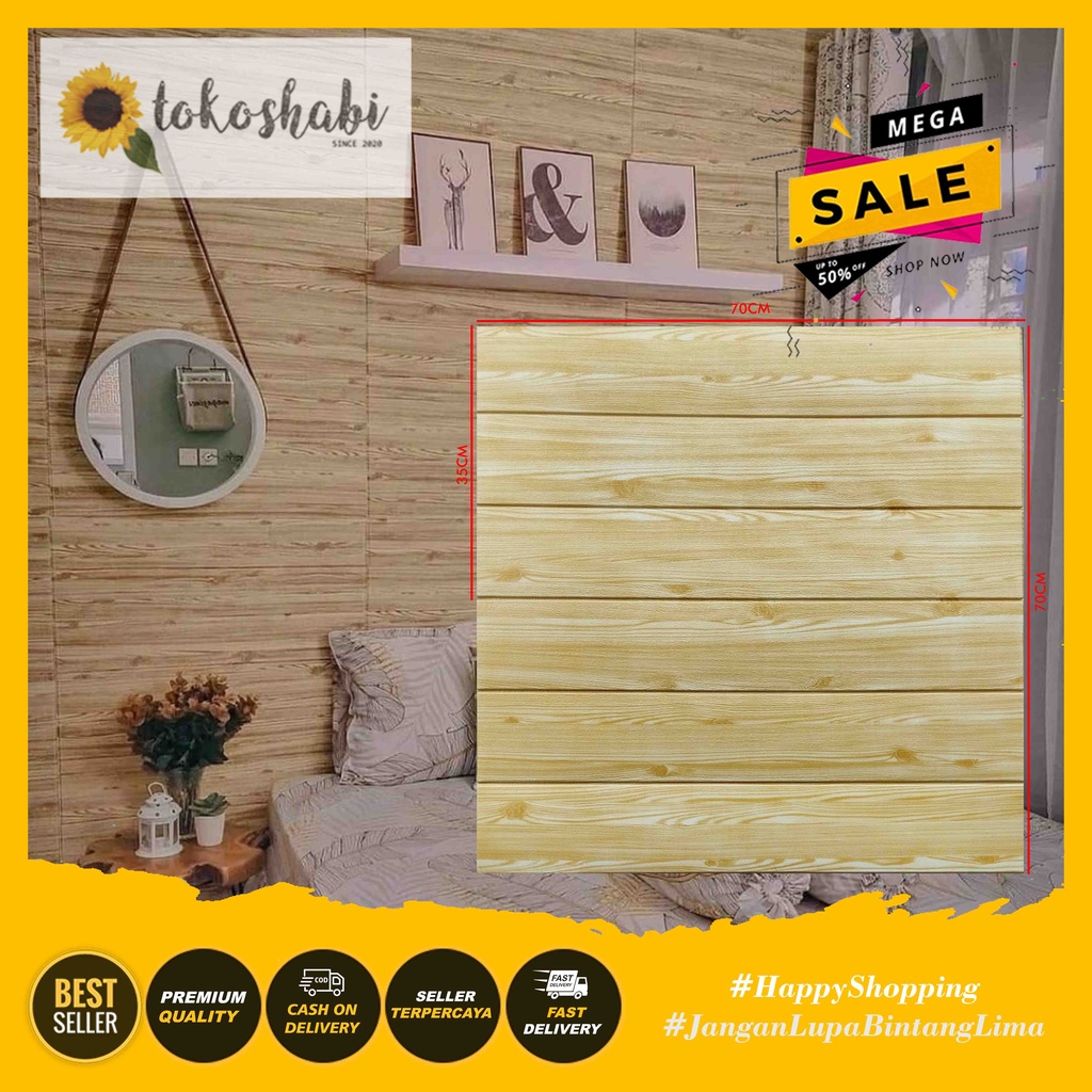 Wallfoam Sticker 3D Modern Foam Wallpaper Dinding Karakter Motif Kayu