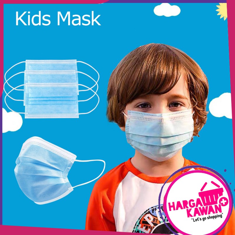 Masker Anak Biru Polos 3 ply Sekali Pakai Hargakawan