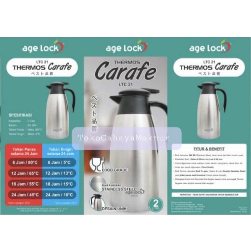 Age Lock Termos Air/Thermos Carafe 2000ml 2L LTC 21 - Clear Stainless