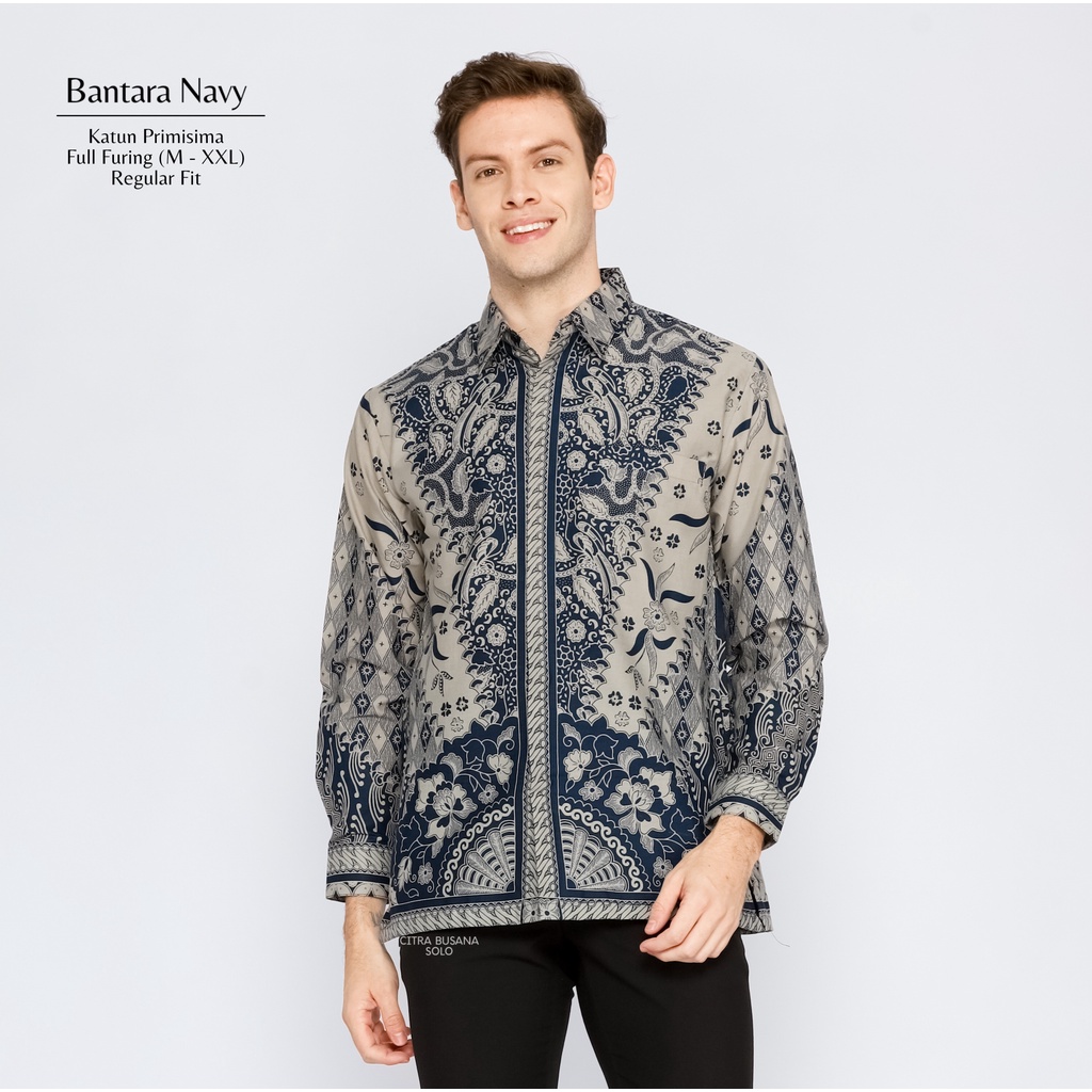 BANTARA NAVY Kemeja Batik Pria Full Furing Bahan Katun Primisima