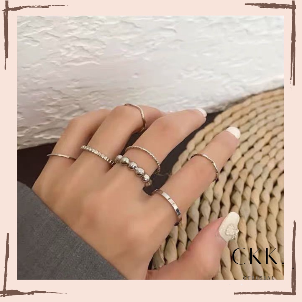 ➰CKK➰K25 7pcs / Set Cincin Rantai Emas Model Terbuka Gaya Retro Korea Untuk Aksesoris Perhiasan