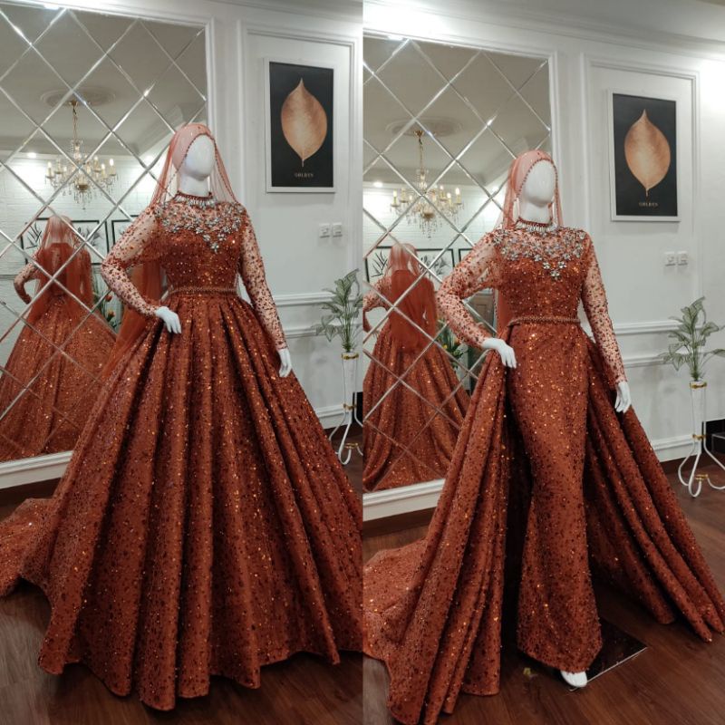 TERBARU//GAUN SLIM FULL PAYET 3.IN 1//GAUN WEDDING RONCE MEWAH BEREKOR MODERN