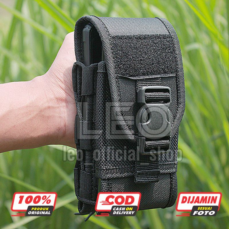 Tempat Sarung Hp Pinggang Kanvas Tas Dompet Handpone Pinggang Doble Slot 6,8inch Sarung Handphone Tas Dompet Pouch hp Hitam Pria Tactical