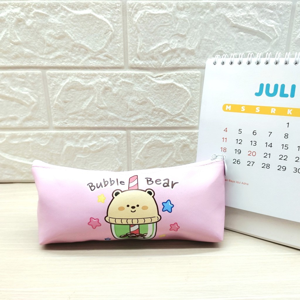 COD KOTAK PENSIL MOTIF LUCU UNIK / TEMPAT PENSIL / KOTAK PULPEN / TEMPAT ALAT TULIS-BUBBLE BEAR PINK