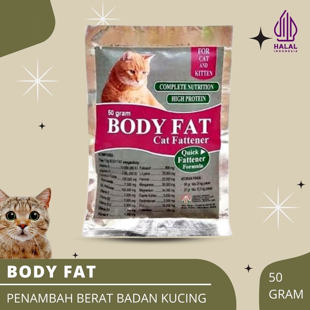 BODY FAT SUPLEMEN VITAMIN PENGGEMUK KUCING PENAMBAH BERAT BADAN ADULT KITTEN 50 GRAM