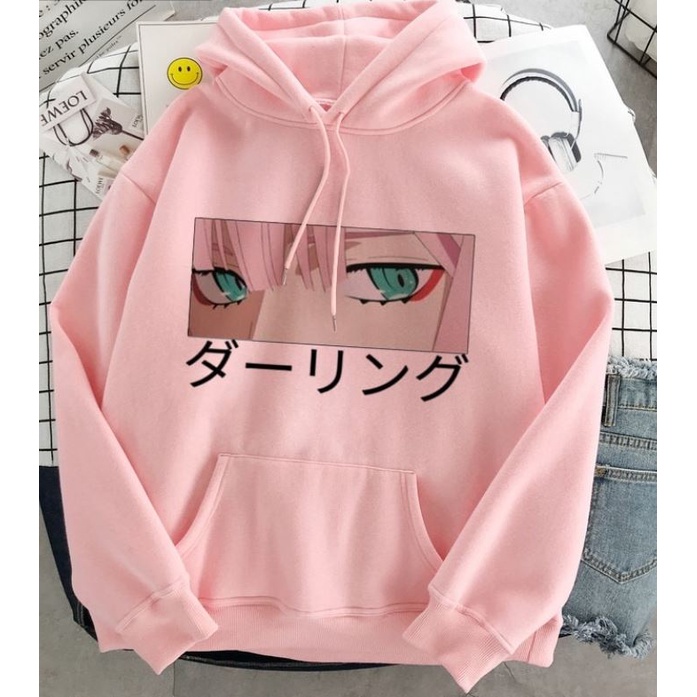 IvannaCollection Sweater Hoodie Anime Wanita Pria Oversize Tebal Warna Hitam Jaket Hodie Jumbo Couple Pasangan Darling In The Franxx