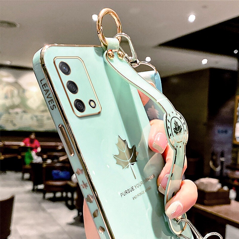 Case Motif Daun Maple Dengan lanyard Untuk OPPO A74 4G F19