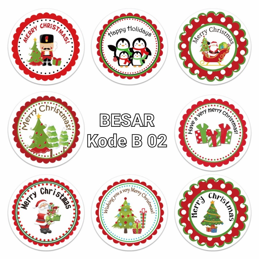 Sticker Natal isi 500 Besar 3.8cm Stiker Kado Merry Christmas Mura