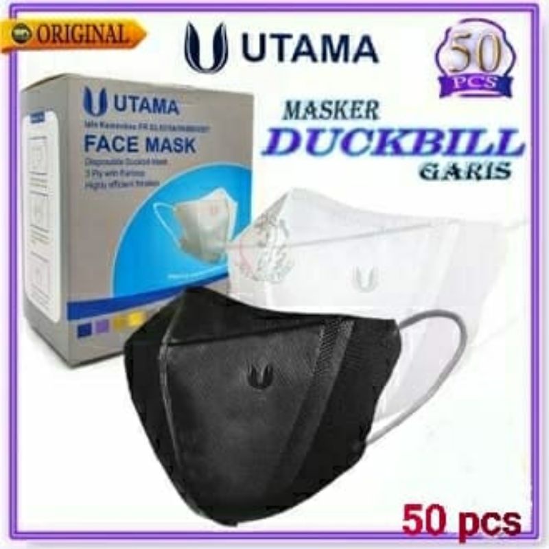 Masker Duckbill UTAMA izin KEMENKES RI isi 50 Pcs/BOX  Emboss U Premium Dewasa IMPORT Disposable Earloop mask Anti Virus COD