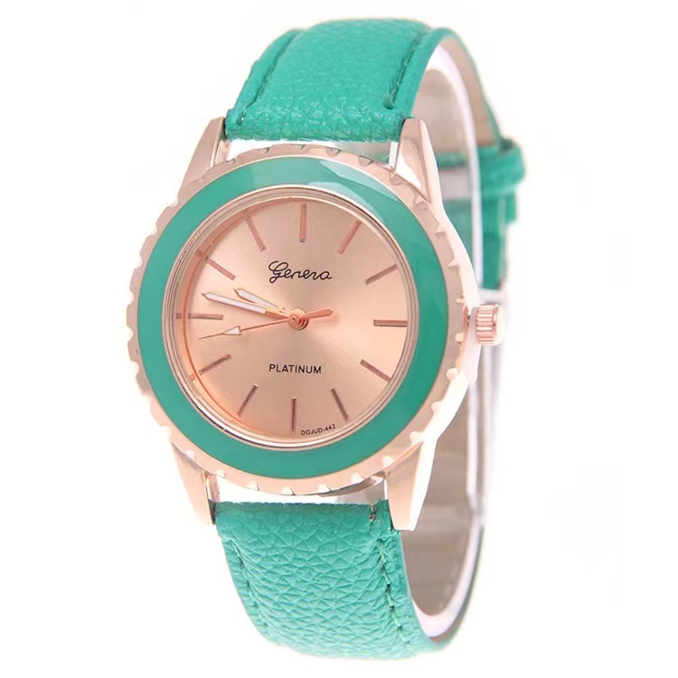 Jam Tangan Strap Kulit Quartz Romawi  Gaya Korea Untuk Wanita Import Fashion Watches-33-4 #8 Hijau Muda
