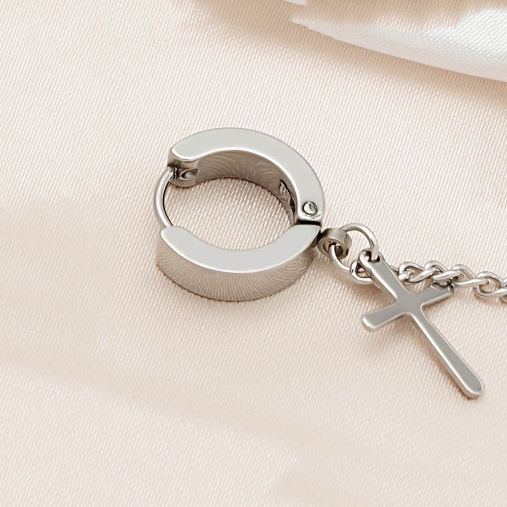 1 Pc Anting Rantai Rumbai Panjang Bahan Stainless Steel Gaya Punk Gothic Untuk Pria Dan Wanita