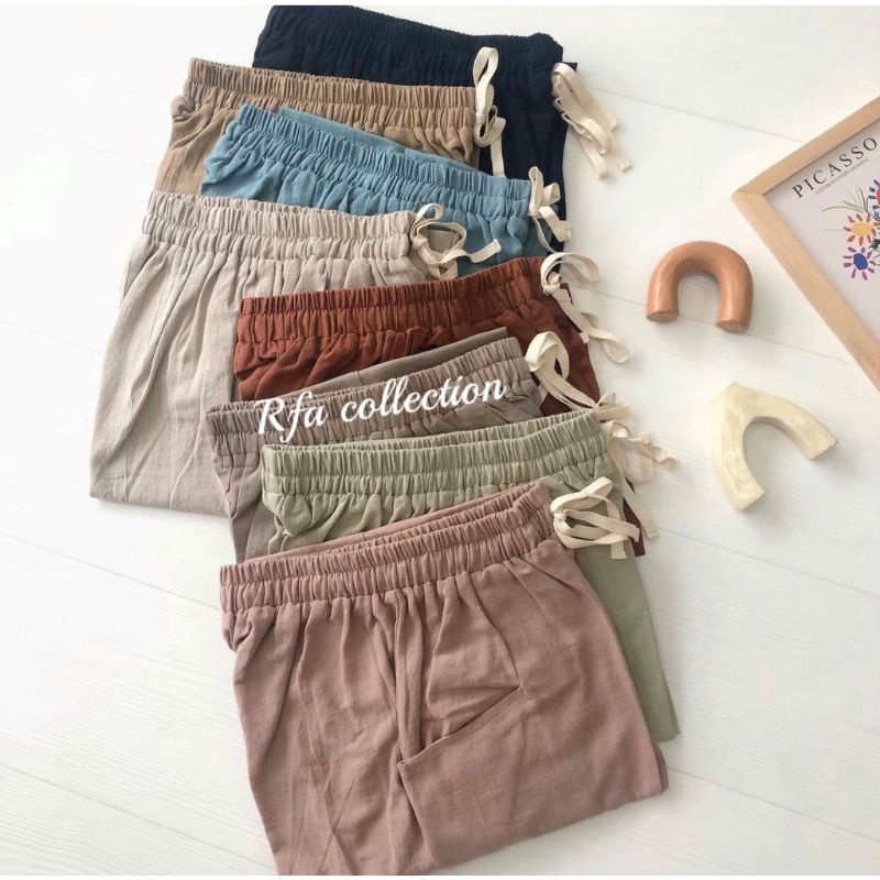 LINEN PANTS  CELANA PANJANG HIGHWAIST WANITA BOYFRIEND