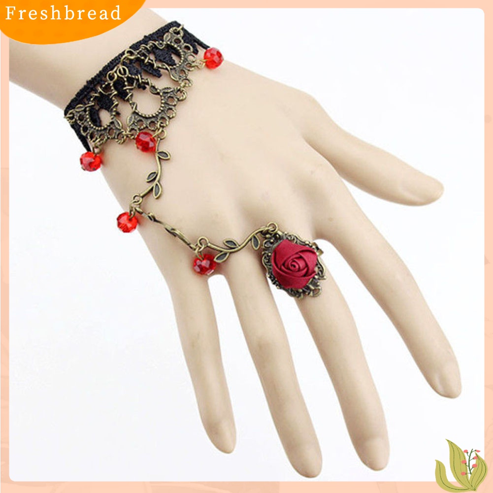 [TERLARIS]Gothic Jewelry Women Lace Flower Hand Slave Chain Ring Harness Bracelet Gift