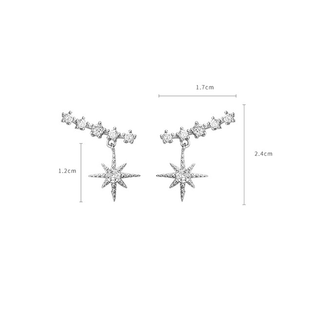 LRC Anting Tusuk Fashion Silver 925 Silver Pin Micro-inlaid Zircon Eight-pointed Star Earrings F9539