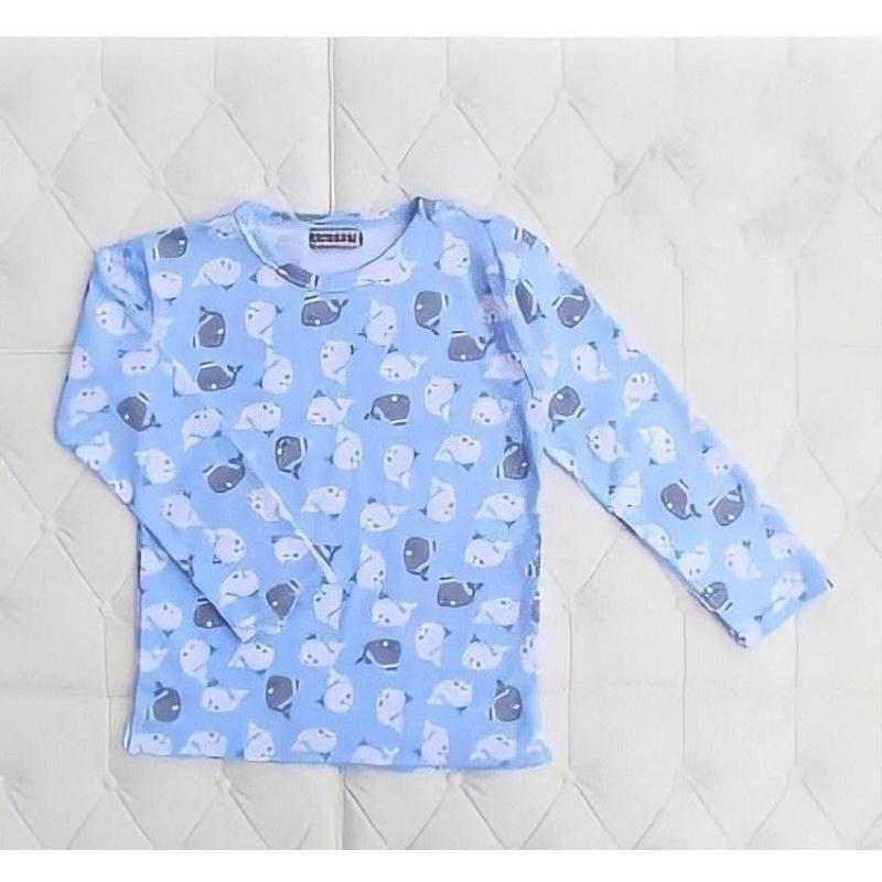 kaos anak - lengan panjang - paus - biru muda
