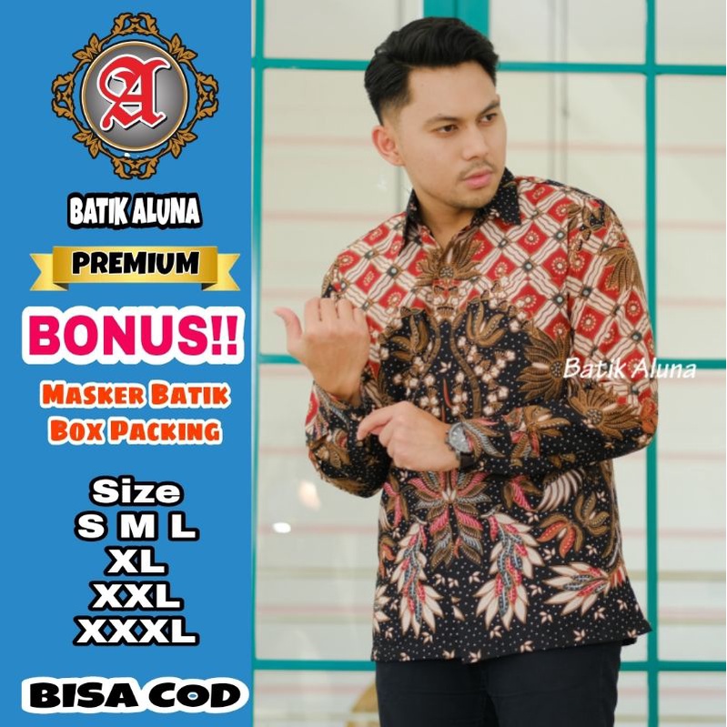 Baju Batik Pria Premium Lengan Panjang Full Furing Batik Aluna  Batik Solo Pekalongan Slimfit Kemeja