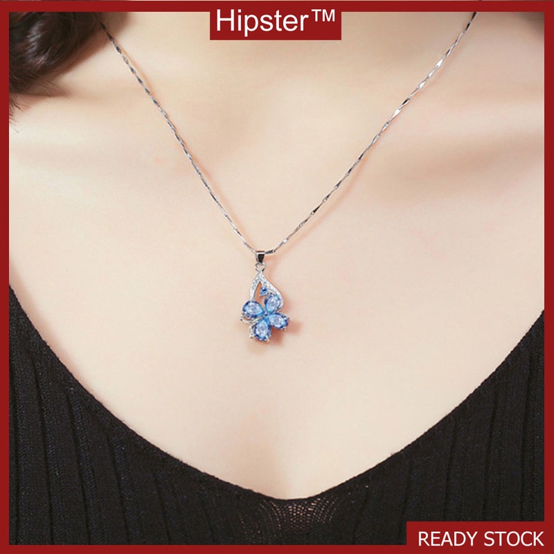 New Hot Selling Trend Natural Sapphire Four-Leaf Clover Pendant Flower Necklace