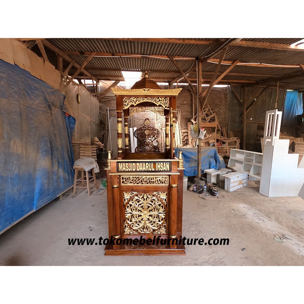 Mimbar khutbah, mimbar masjid, mimbar besar kayu jati furniture jepara