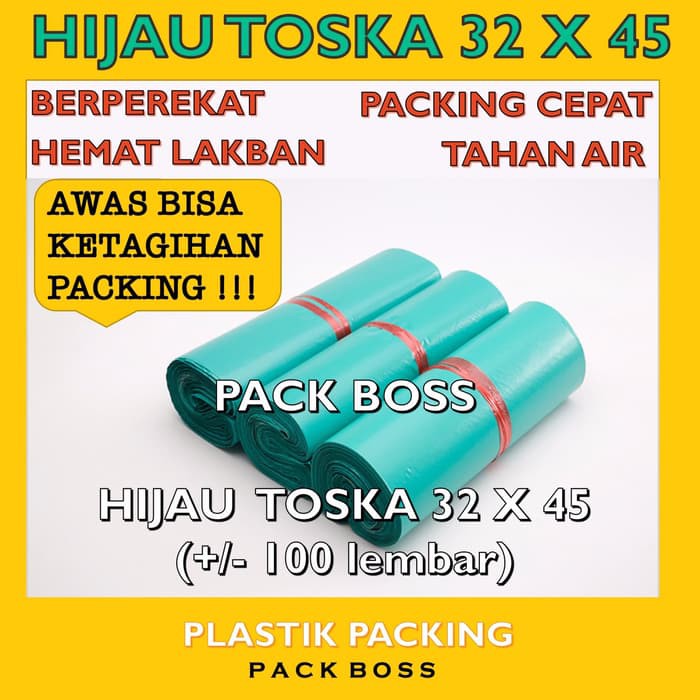 

POLYMAILER HIJAU TOSCA 32 X 45 (+/-100 LEMBAR) PLASTIK JNE PRAKTIS !!!
