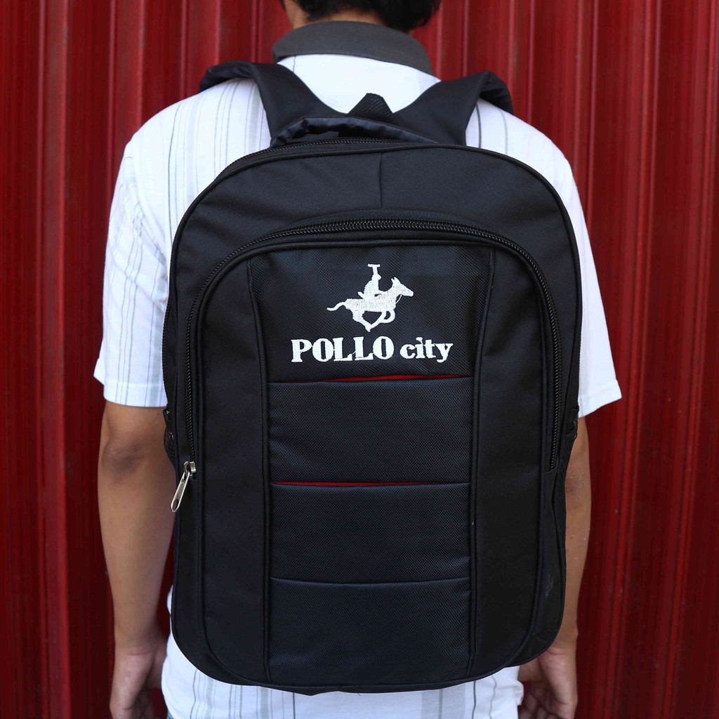 Tas Ransel Polo City Hitam Elegan Backpack Sekolah Kuliah Seminar Awet