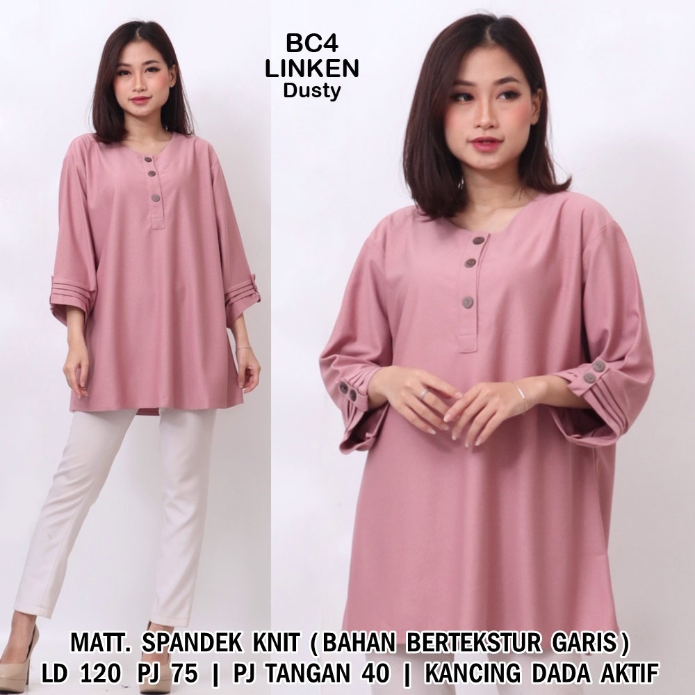 BIGCLO - (COD) LD 120cm Blouse Jumbo Wanita BC4 Baju Atasan Bigsize Lengan Panjang-Linken (Dusty)
