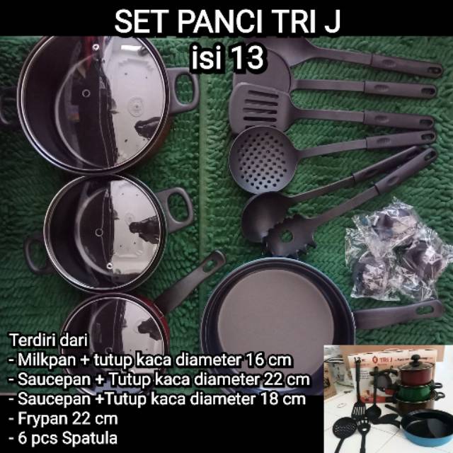 (HANYA HITAM) Set panci tri J / panci isi 13 / panci rainbow