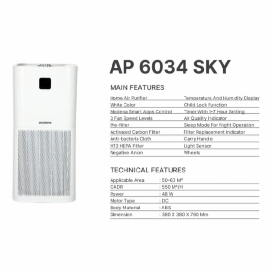 AIR PURIFIER MODENA AP 6034 SKY - WITH MODENA SMART APPS CONTROL