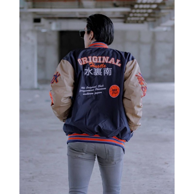 Jaket Baseball Varsity Pria Sport - Hustle Dragon 1982 Baseball - Korea Jacket Sporty