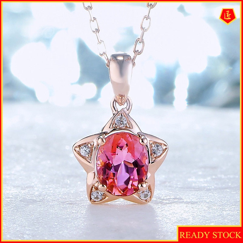 [Ready Stock]Fashion New 1 Karat Ruby Pendant Rose Gold Star Necklace